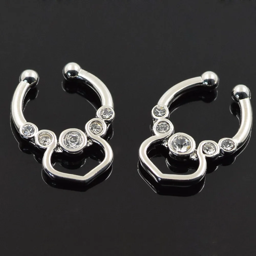 Fake Cheater Septum Nose Rings Peach-shaped Loop with 5 CZ Clip On clicker Clicker Piercings | Украшения и аксессуары