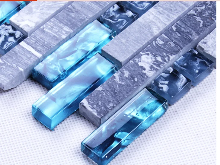 Серый мраморный камень морская синяя стеклянная мозаика настенная напольная