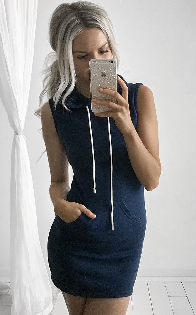 High Street Women Sexy Summer 2017 Sleeveless Hoodied Solid Bandage Bodycon Evening Party Fashion Casual Short Mini Dresses | Женская