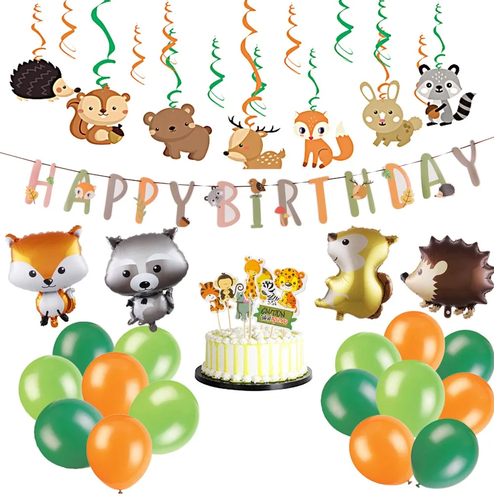 

Zoo Animals Decoration Set Cartoon Balloons Happy Cake Topper Paper Cup Tray Straw Birthday Jungle Party Kids Favorite