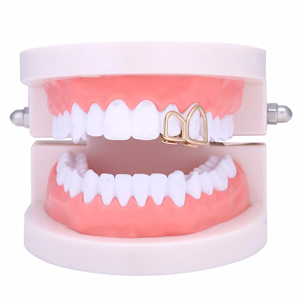 Полый открытый двойной гриль MATHALLA с позолоченным верхом и двумя правыми зубьями