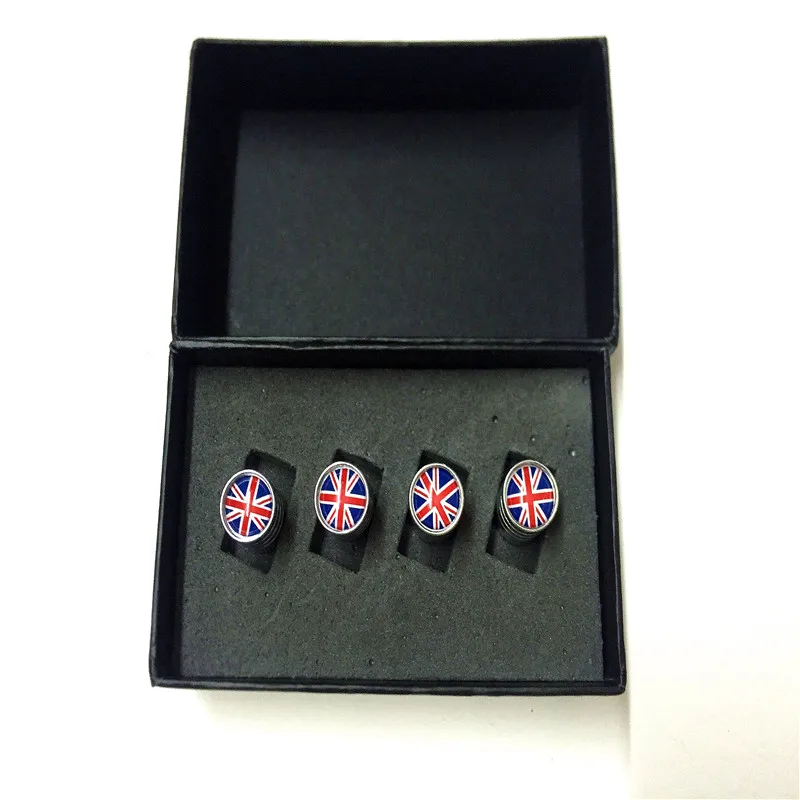 

4Pcs/Lot UK Flag Logo Stainless Steel Caps Car Emblem Wheel Tire Valve Caps Tyre Dust Cap For England Britain Flag Cars