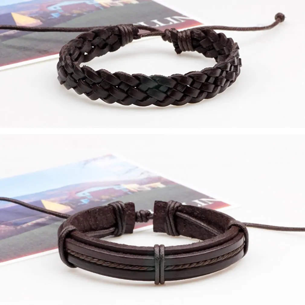 6 шт./лот плетеные мужские Многослойные браслеты на каждый день черные из