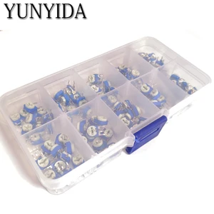 100 шт.лот 10 значений * 10 шт. RM063 набор вертикальных настраиваемых резисторов в коробке 500  Ом набор многооборотного триммера потенциометра