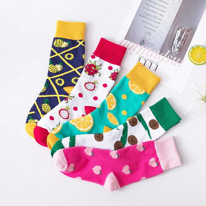 [EIOISAPRA] Повседневные носки конфетных цветов с мультяшными фруктами женские