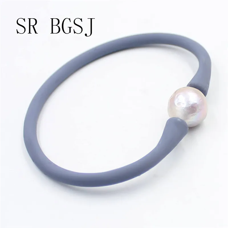 Purple Bead Gray Cor 10-11 мм, женский браслет из пресноводного жемчуга и силиконовой резины 7 дюймов - Окраска металла: Purple Bead Gray Cor