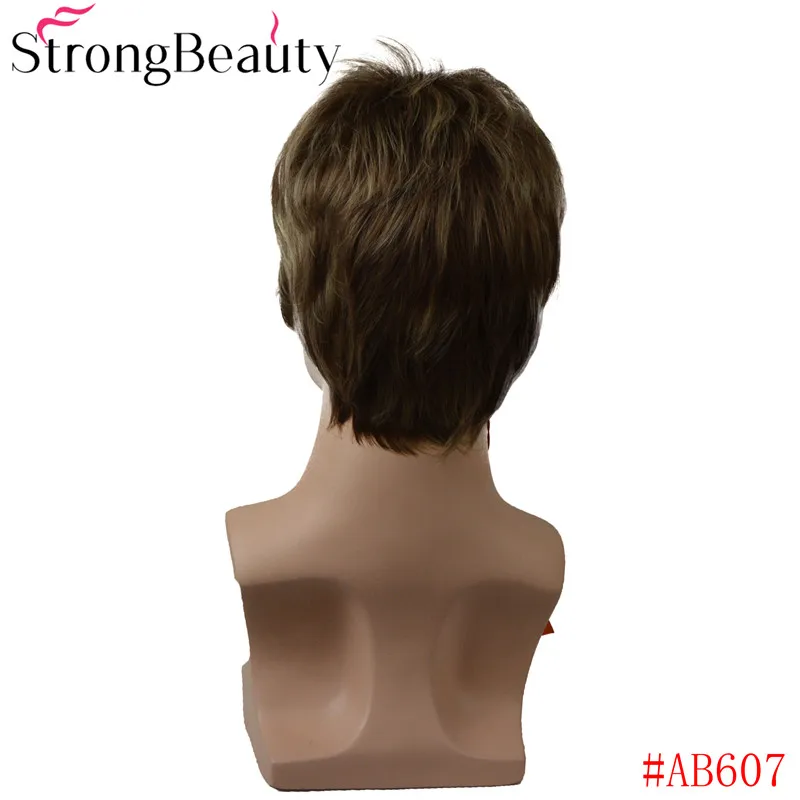 AB607 StrongBeauty короткий мужской парик прямой блонд/коричневый синтетический парик мужской Hiar жаростойкий монолитный парик выбор цвета - Цвет: AB607