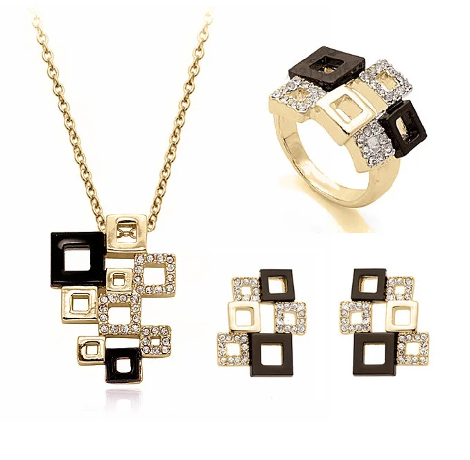 S квадратные полые стразы ожерелье серьги кольца ювелирные наборы Прямая