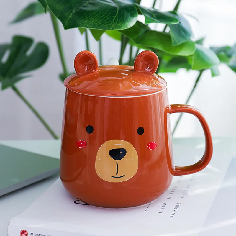 Creative cartoon panda mug with lid ceramic Mug,lovers cup Flower Tea Set Coffee Cup, Water Milk Coffee Drinkware For Gift - Цвет: 02
