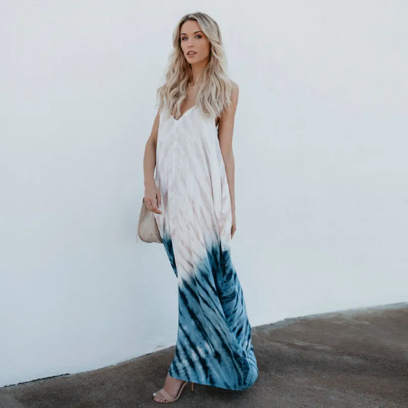 2018 женское длинное платье в стиле бохо с О-образным вырезом и карманами свободное