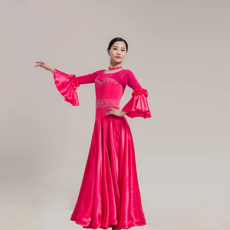 Rose Red Dress Бальные Танцевальные конкурсные платья женские/женские винно-красные большие пеньоны длинные Вальс платье Группа сценический костюм BL1736 - Цвет: Rose Red Dress