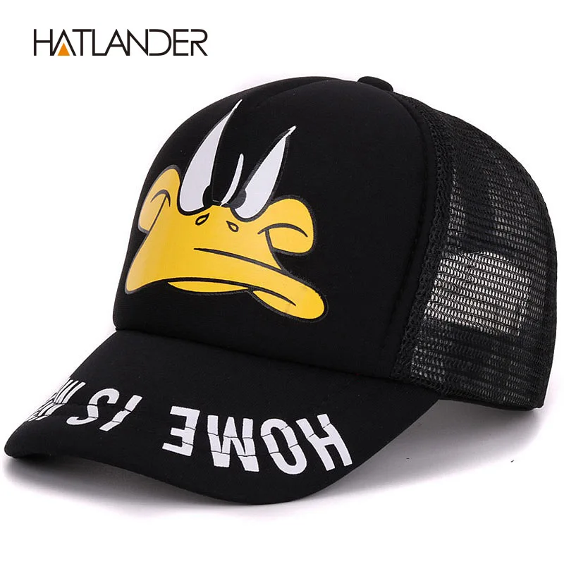 Hatlander/милые детские бейсболки; кепки для маленьких девочек с солнцезащитным козырьком; бейсболки для мальчиков; Кепка с рисунком утки; летняя детская сетчатая Кепка - Цвет: Black