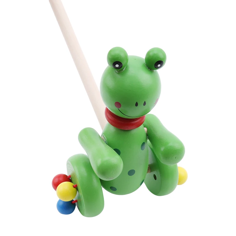 

2019 Funny Kids Wooden Toys Cute Cartoon Animals Funny Wooden Car Toys Kids Baby Puzzle Trolley Cart Toys Wood Pushing Toy