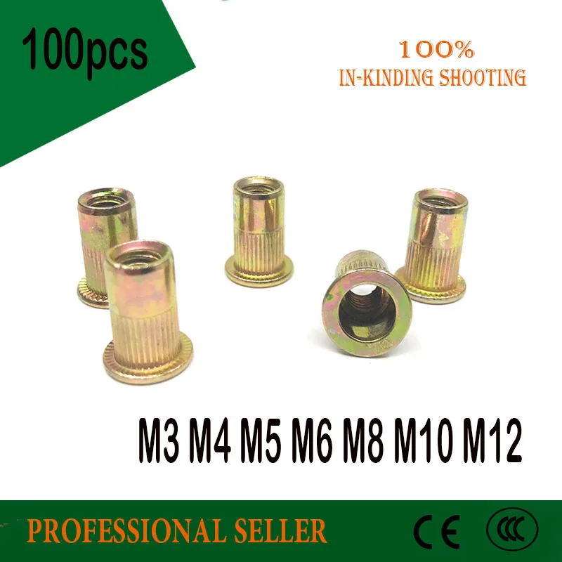 

100PCS M3 M4 M5 M6 M8 M10 M12 mix Hollow Rivet Set Zinc Plated Carbon Steel Rivets Threaded Rivet Metal Plate Tube Fastener Tool