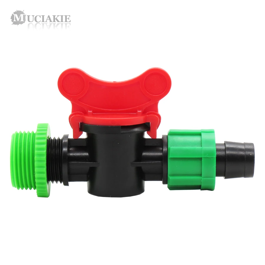 

MUCIAKIE 1PC 1/2'' 3/4'' Male Thread Garden Water Connecter to 16mm Barb for Coupling Micro Drip Adapter w/ Shut Off Irrigatin