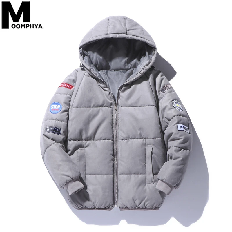 

Moomphya Men Clothes 2019 Epaulet Hooded Men Parka Coat Streetwear Warm Winter Jacket Men Windbreaker Badges Men's Coat Outwear