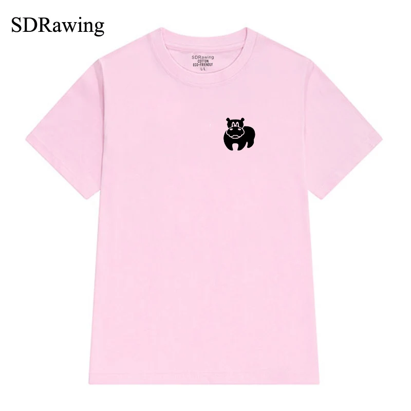 Милая хлопковая Футболка с принтом бегемота для женщин забавная футболка