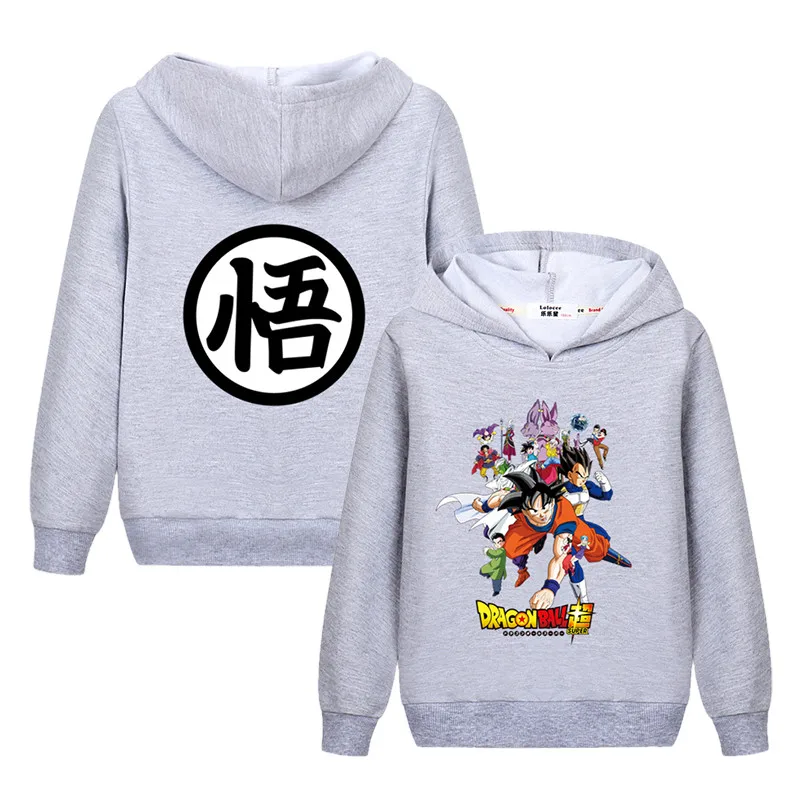 Супер мультфильм Dragon Ball толстовка с капюшоном для мальчиков и девочек Гоку шаблон свитер Новые повседневные детские топы хлопок осенняя одежда Детский свитер - Цвет: gray