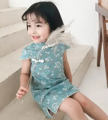Новинка года; Детские платья Cheongsam в сдержанном стиле; детская одежда для девочек; праздничный костюм; платье принцессы в китайском стиле - Цвет: Коричневый