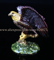 bald eagle on branch trinket box bejeweled figurine eagle handmade jeweled metal enamel trinket box bald eagle trinket box