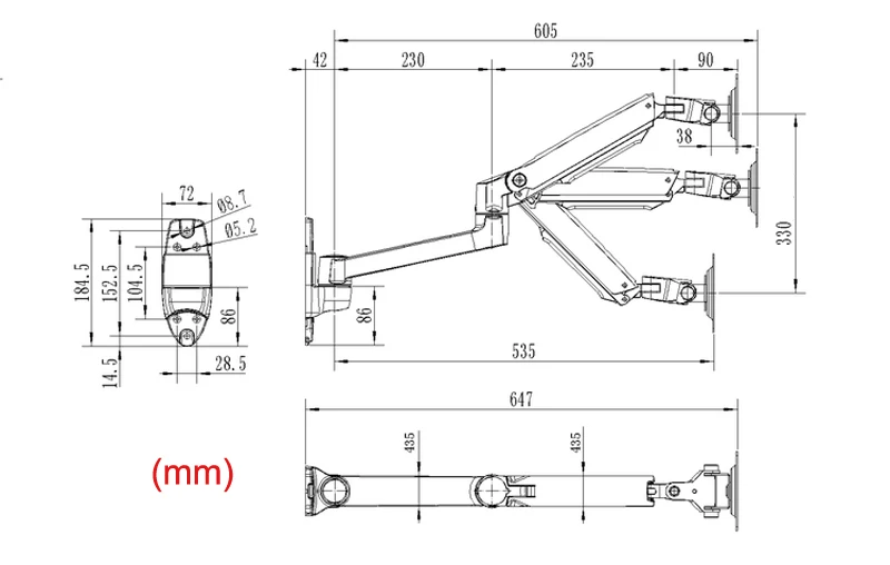 DLM-7012 1"-27" настенный кронштейн для ЖК-монитора, стойка для телевизора, алюминиевая вращающаяся на 360 градусов Поворотная двойная растягивающаяся рукоятка 1-10 кг