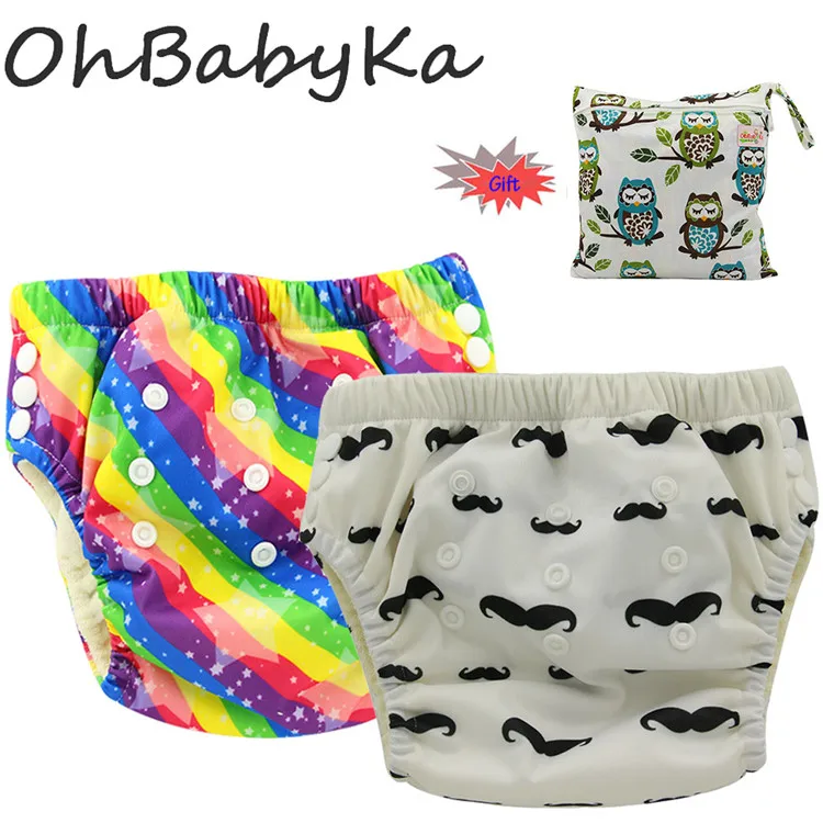 XLK1418 2 шт./упак. ohbabyk Детские тренировочные брюки reussble ткань пеленки Подгузники Водонепроницаемый Регулируемый горшок тренинг штаны с 1 сумка для подгузников - Цвет: XLK1418