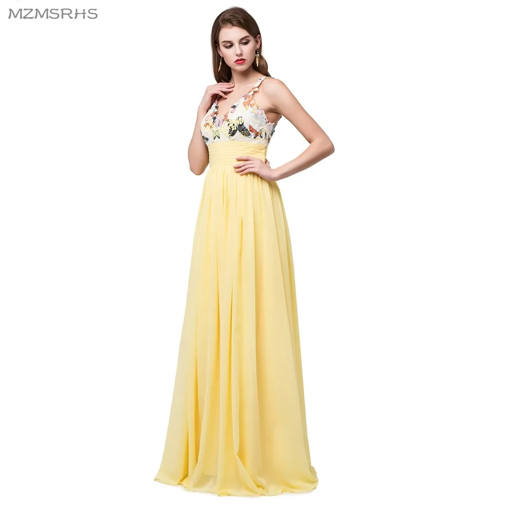 MZMSRHS Новые Изысканные желтые шифоновые длинные платья 2017 V-образный вырез