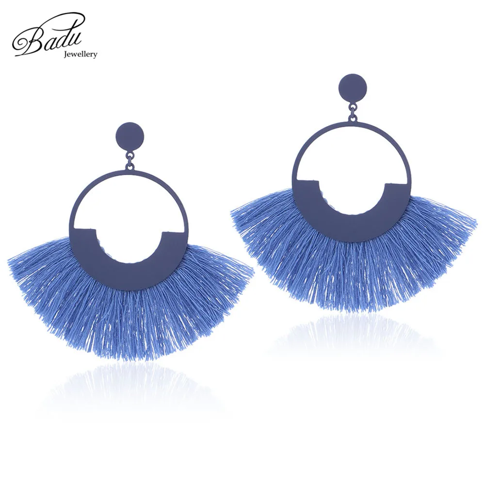 Осенне зимние Винтажные серьги Badu для женщин большие круглые висячие из хлопка с