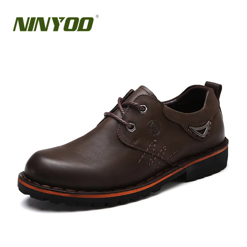 NINYOO Autumn Outdoor Men's Work Shoes Genuine Leather Casual Wearproof 45 46 Rubber Platform Man Big Size 47 48 49 50 | Обувь