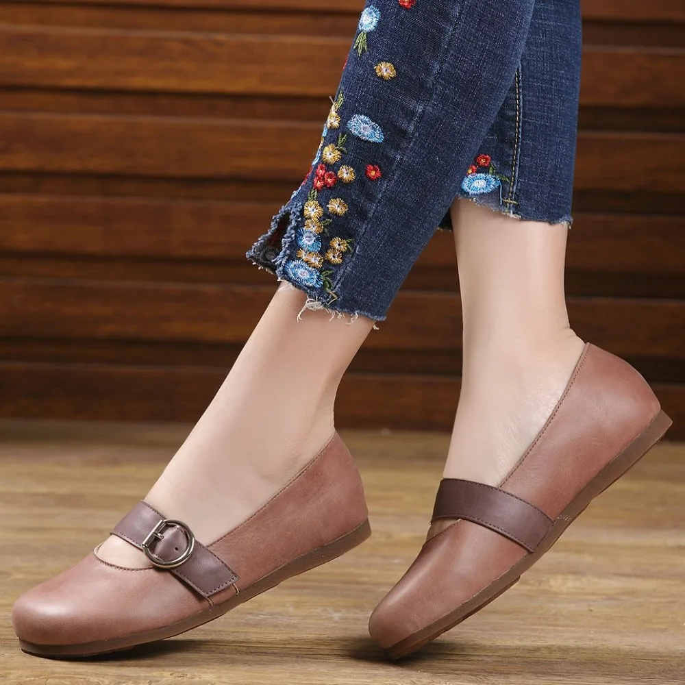 Балетки из натуральной кожи в стиле ретро на плоской подошве с пряжкой ремешке