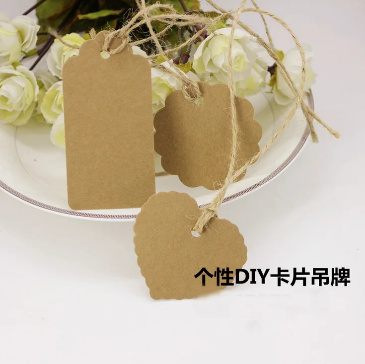 100 X новая коричневая бумажная метка бирки из крафт бумаги подвесная ценовая