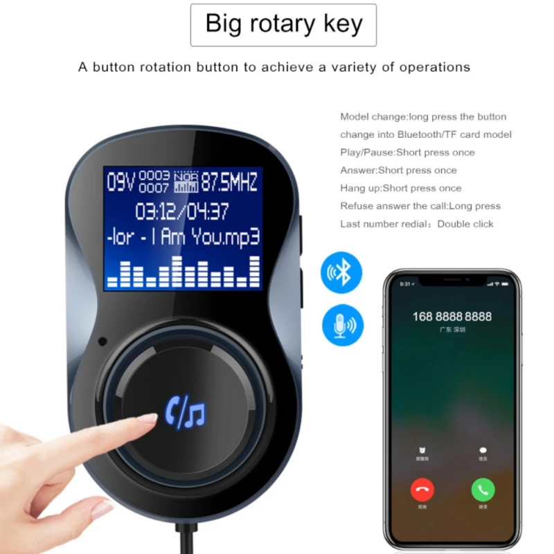 BC30 Dual USB Mobile Phone Chargers Car MP3 Player Wireless Bluetooth 4.1 Charger FM Transmitter Adapter | Электроника
