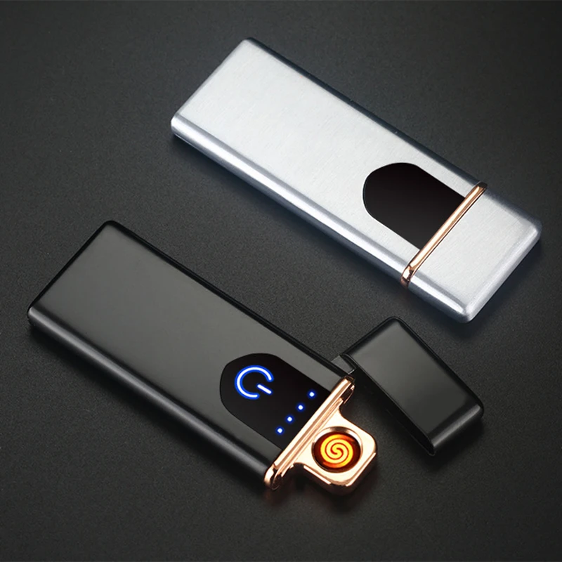 Ультратонкая металлическая Электронная зажигалка для сигарет USB ветрозащитная