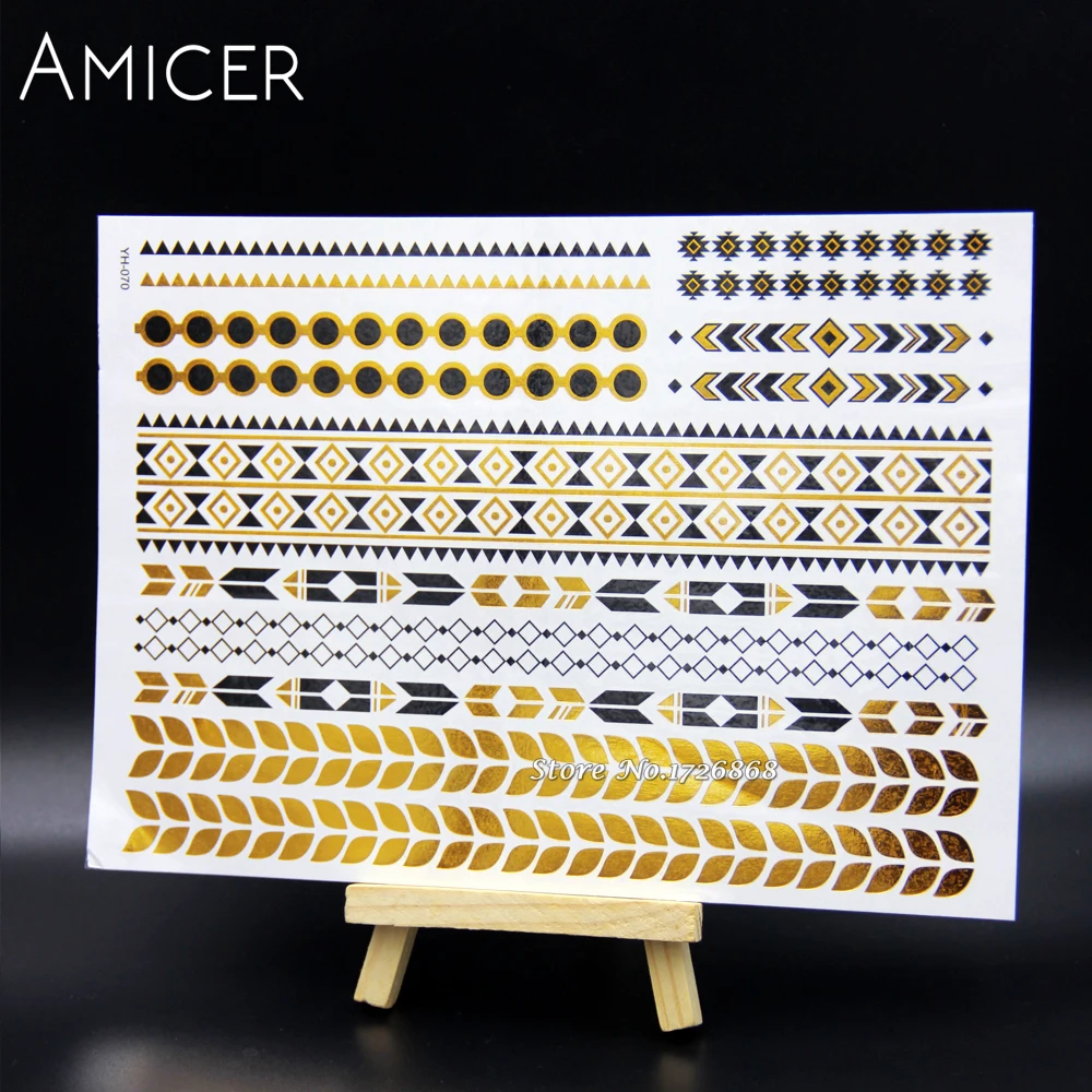 Временные татуировки для боди-арта золотые блестящие металлические