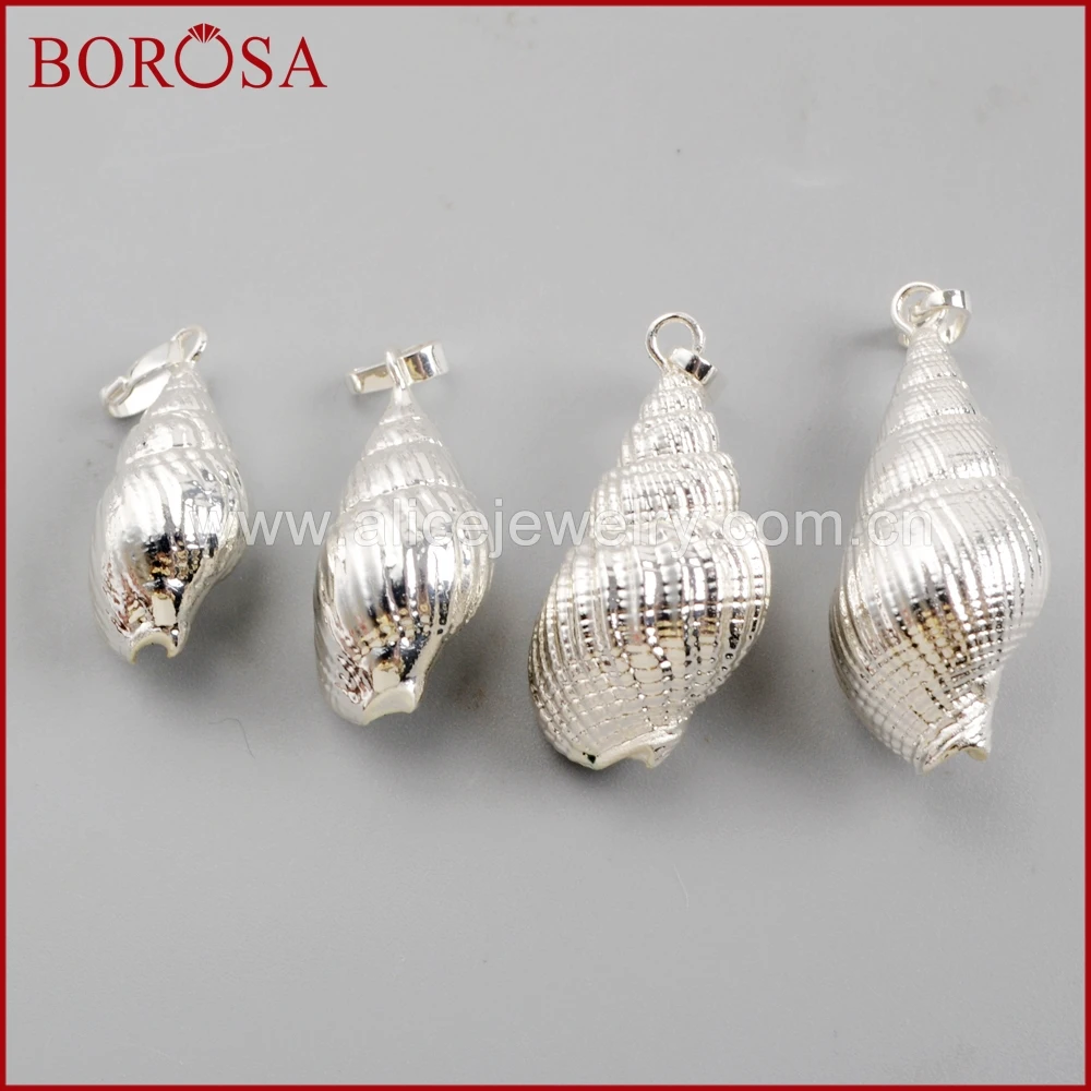 BOROSA 10 шт. Новое поступление полностью серебряный цвет раковина кулон драгоценные