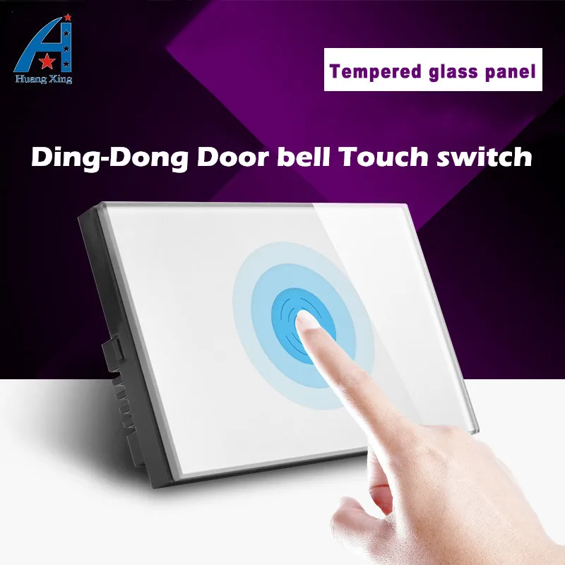 HUNAGXING US Standard Wired Doorbell Touch home Switch 100W White or Black Crystal Glass Panel Wall With LED indicator | Обустройство