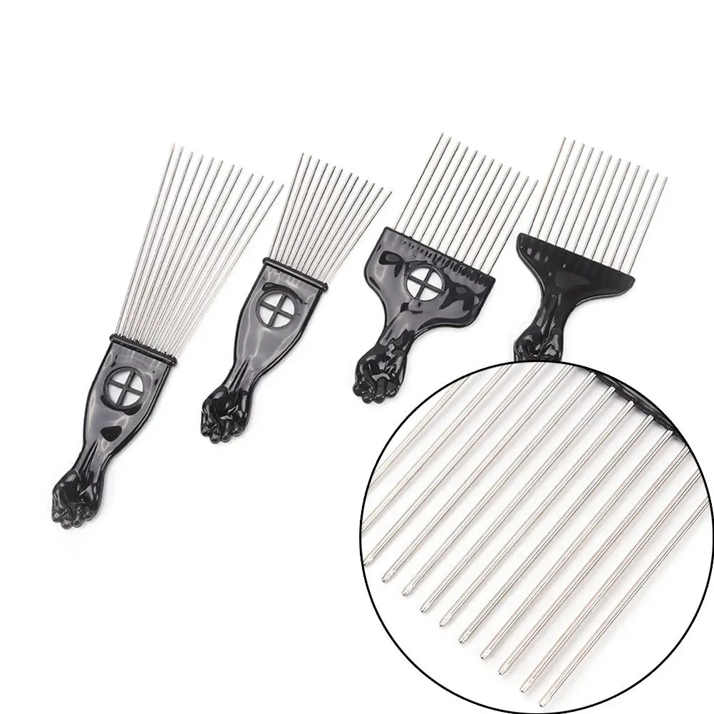 Fist Shape Handle Hairdressing Brush Styling Tool Wide Teeth Metal Afro Comb Insert Curly Hairbrush Hair Fork Pick | Красота и