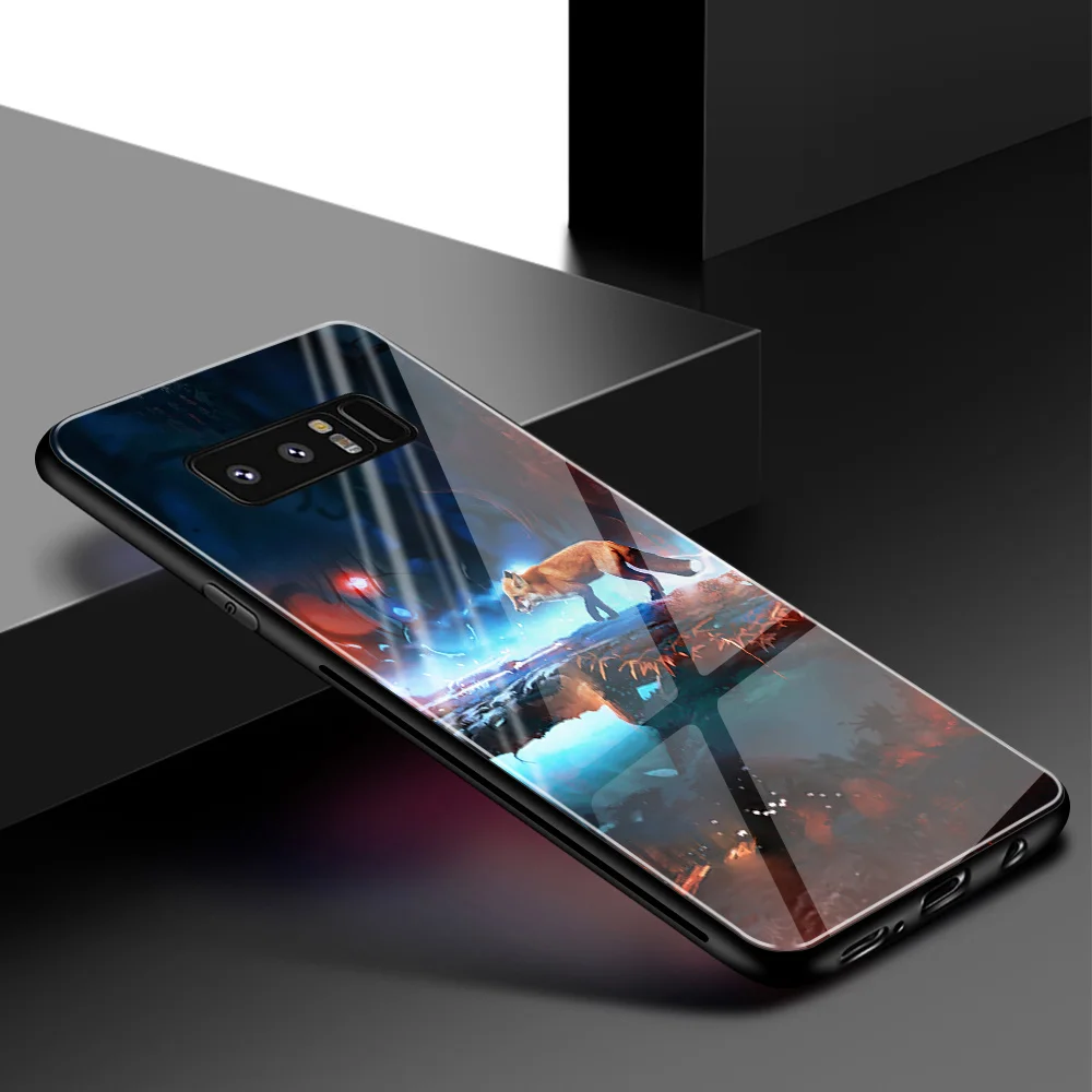 Для samsung S10 чехол с лисьим животным жестким задним стеклом для samsung Galaxy Note 8 9 10 S8 S9 S10 plus S10 Lite