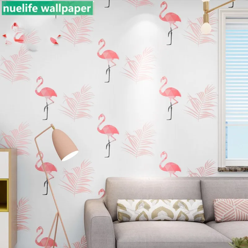 

Nordic style red flamingo pattern wallpaper living room bedroom wedding room kids room kindergarten TV sofa background wallpaper