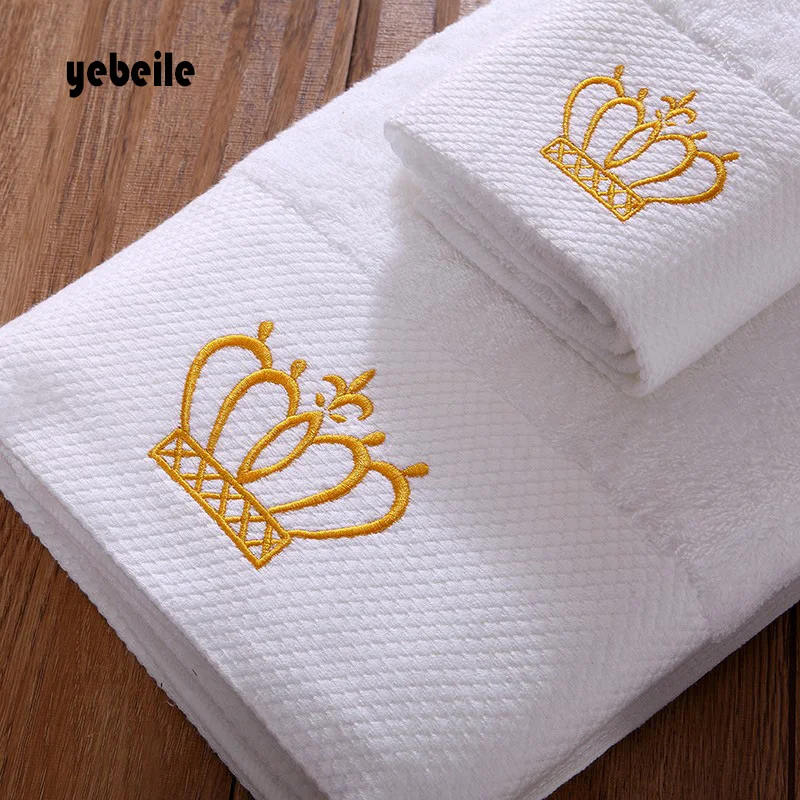 Yebeile cotton Embroidered Imperial Crown Cotton White Hotel towel facetowel, hand towel bathtowel Absorbent Towel sets