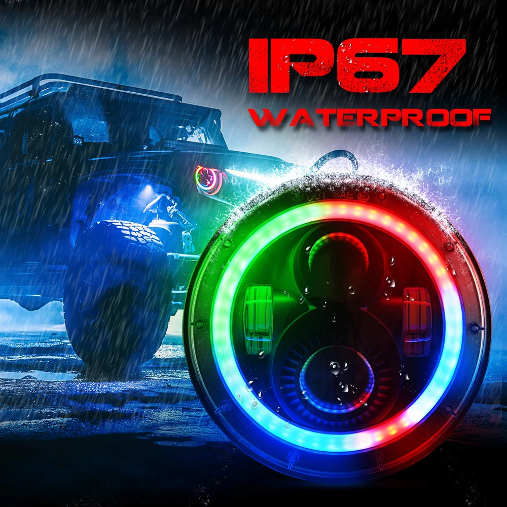 MICTUNING 7 ''круглые 80 Вт RGB фары Красочный светодиодный декоративный налобный фонарь с Bluetooth мобильным управлением для Jeep Wrangler JK LJ TJ