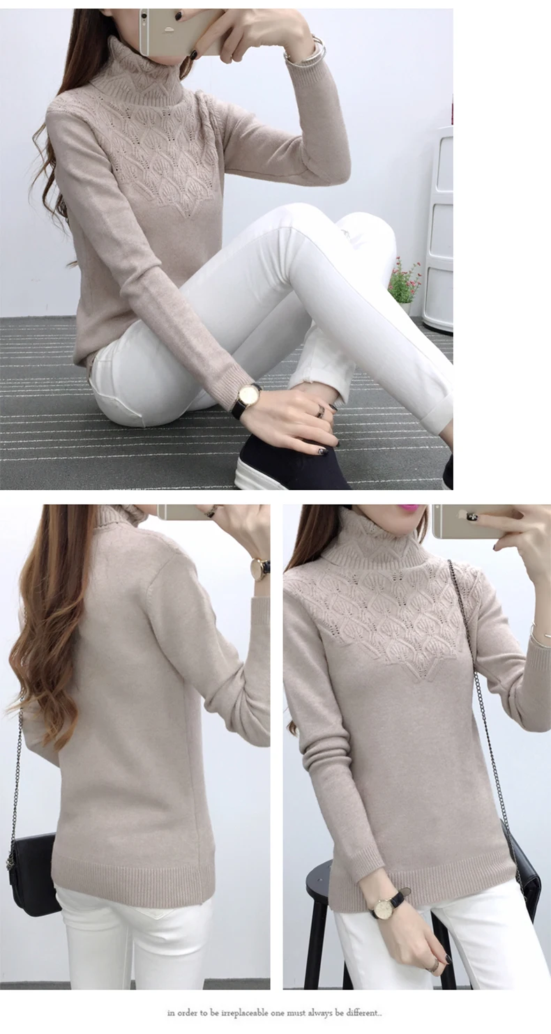 OHCLOTHING свитера и пуловеры для женщин осень зима однотонная трикотажная водолазка женская Повседневная Эластичная Свободная куртка Femme