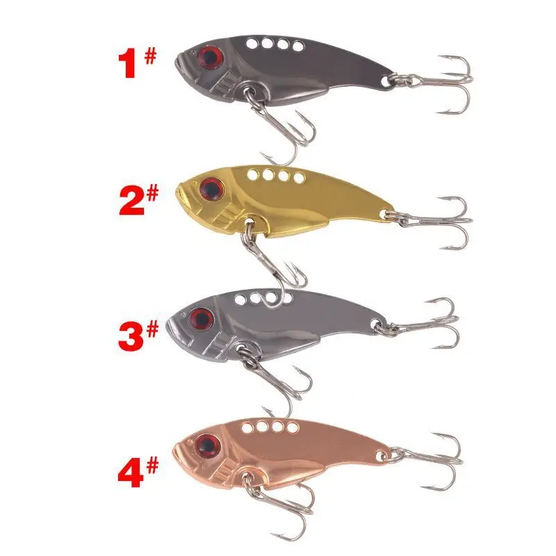 

4Pcs/lot 3D Eyes Metal Hard Bait VIB Lures With 2 Hooks For Sea Fishing Tackle Artificial Spoon Lure Fishing Bait Bass Pesca