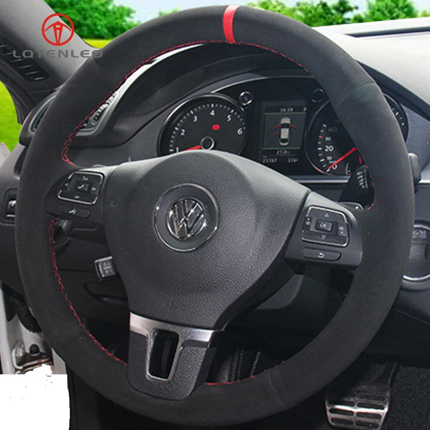LQTENLEO ручной работы черный замшевый чехол рулевого колеса автомобиля для Volkswagen VW Gol Tiguan Passat B7 Passat CC Touran Jetta MK Mk6