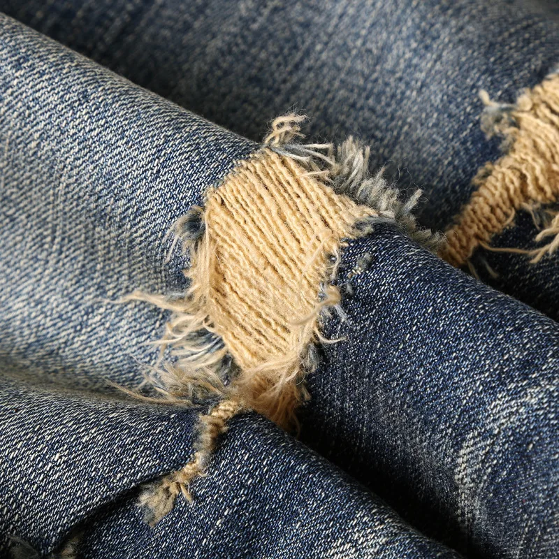 Джинсы мужские Стрейчевые в стиле панк Брендовые брюки из денима рваные