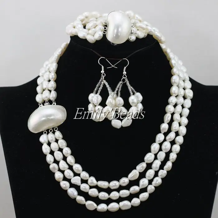 Бесплатная доставка 3 ряда ожерелье серьги и браслет из натурального