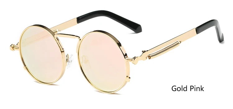 Gold Pink Ralferty винтажные Круглые Солнцезащитные очки для женщин и мужчин стимпанк очки ретро золотые металлические солнцезащитные очки хип-поп проволока рамка Teashade 6634 - Цвет линз: Gold Pink