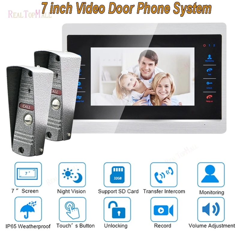 7 дюймов дверной Звонок камера видео домофон система Комплект ночного видения 1200
