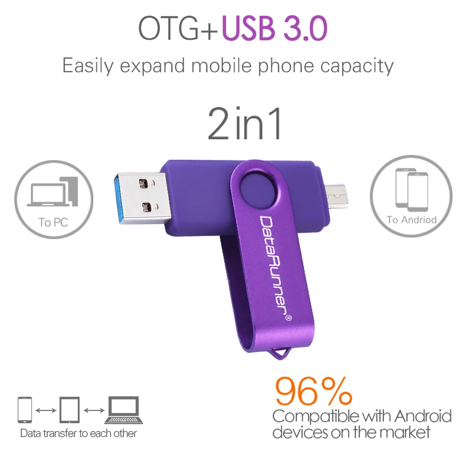 Новый Usb 3 0 DataRunner OTG USB флеш-накопитель для смартфонов/планшетов/ПК 32 Гб 64 128 ГБ 256