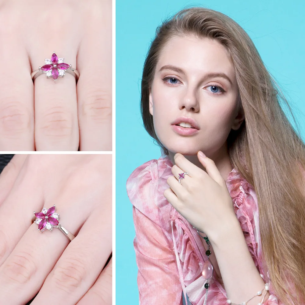 Jewelrypalace цветы 0.85ct создан Рубин заявление кольцо стерлингового серебра 925